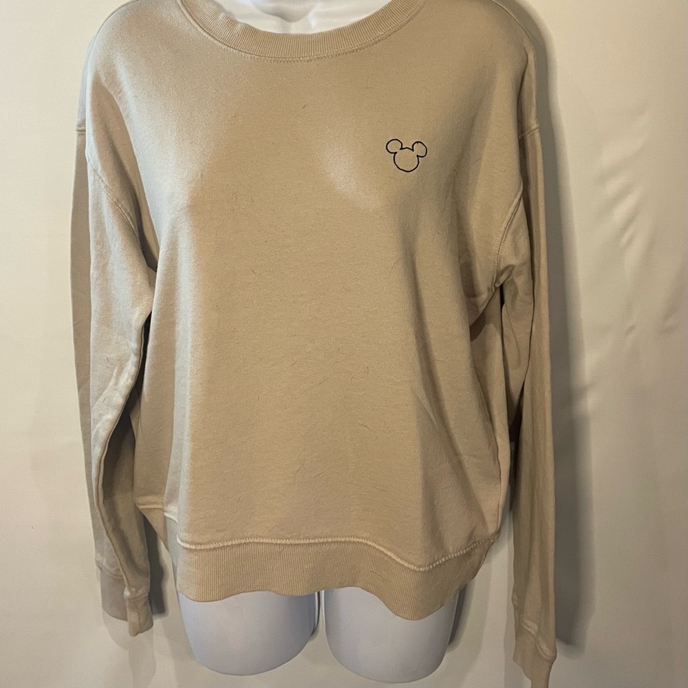H&M Tan Boxy Long Sleeve Mickey Mouse Sweatshirt